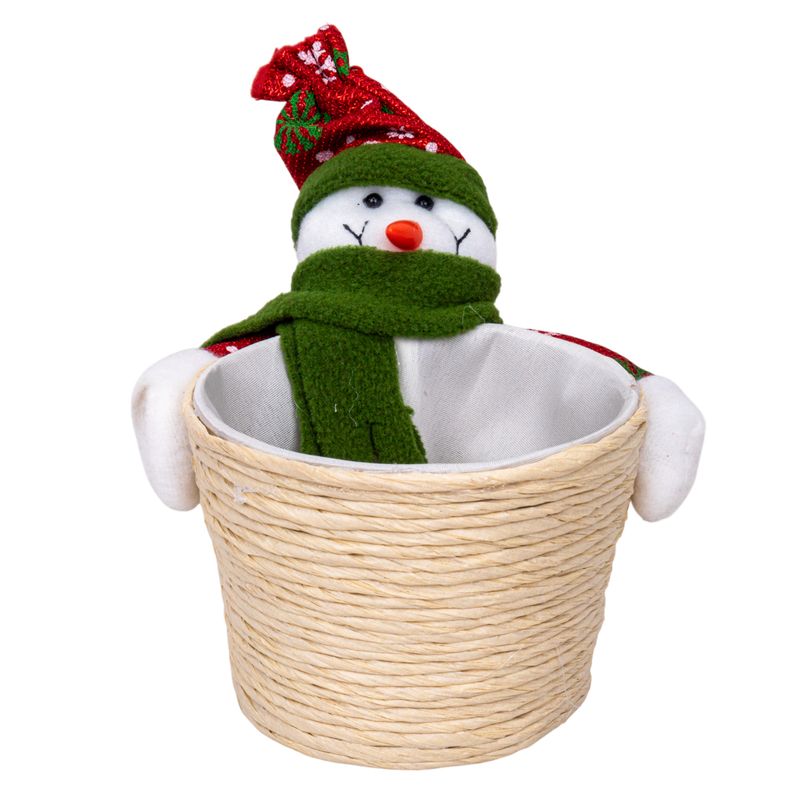 CESTA NAVIDEÑA CON MUÑECO DE NIEVE 10X8X8CM - ROJA/VERDE