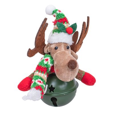 ADORNO NAVIDEÑO COLGANTE DE RENO CON CASCABEL 15 CM