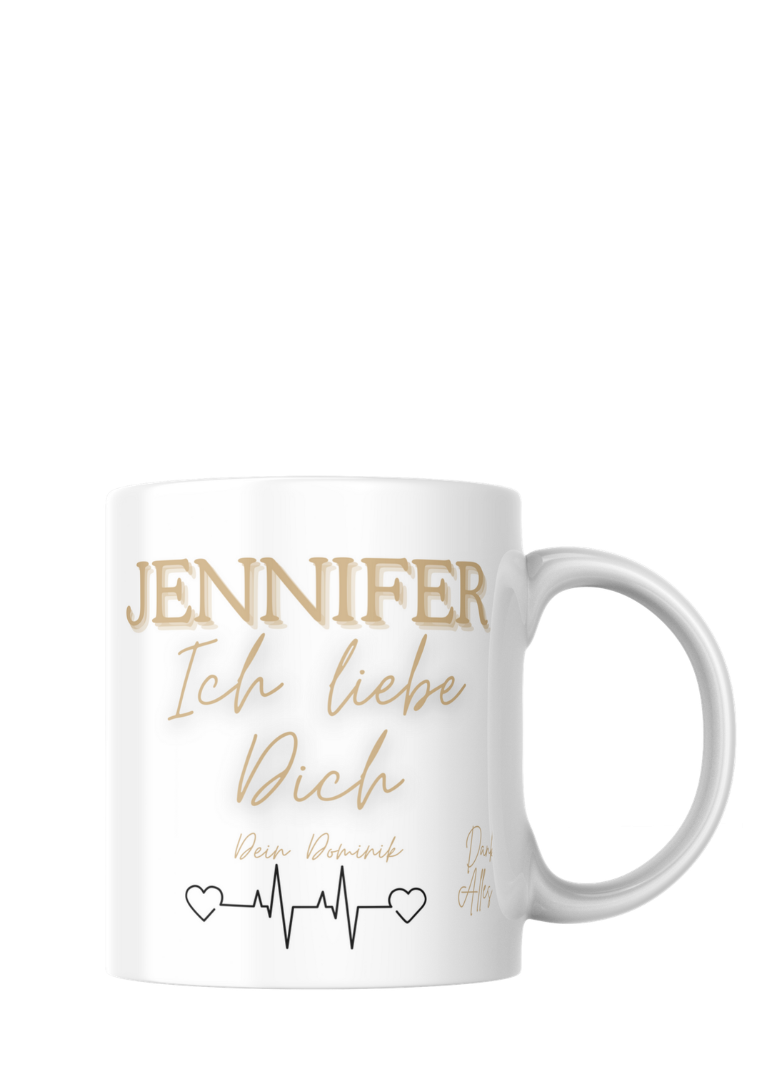 Tasse " Ich liebe Dich " mit individuellem Namen und bedruckter Innenseite