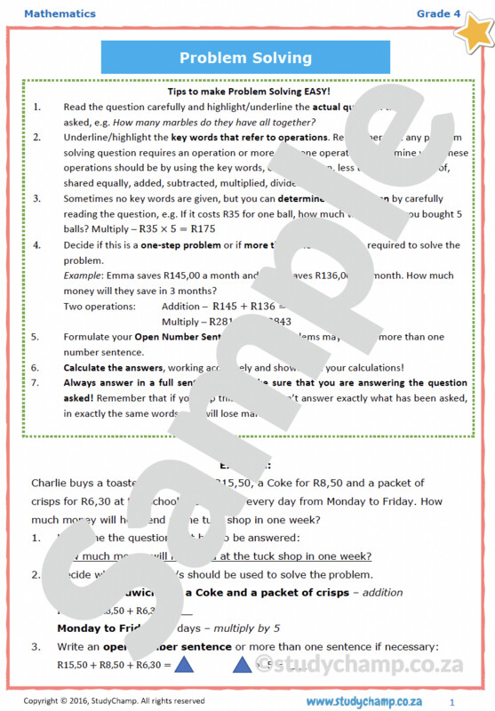 Grade 4 Mathematics worksheet: Problem solving