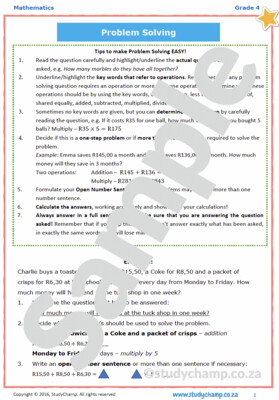 Grade 4 Mathematics worksheet: Problem solving