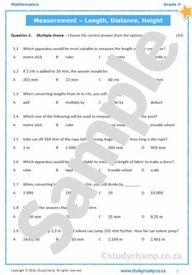 Grade 4 Mathematics Test: Measurement - Length