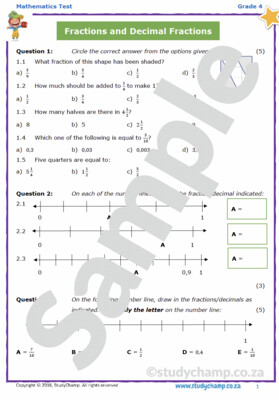 Grade 4 Mathematics Test: Common Fractions and Decimal Fractions