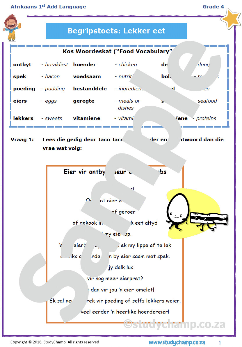 Grade 4 Afrikaans Begrip: Lekker eet