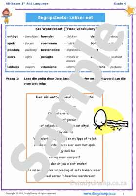 Grade 4 Afrikaans Begrip: Lekker eet