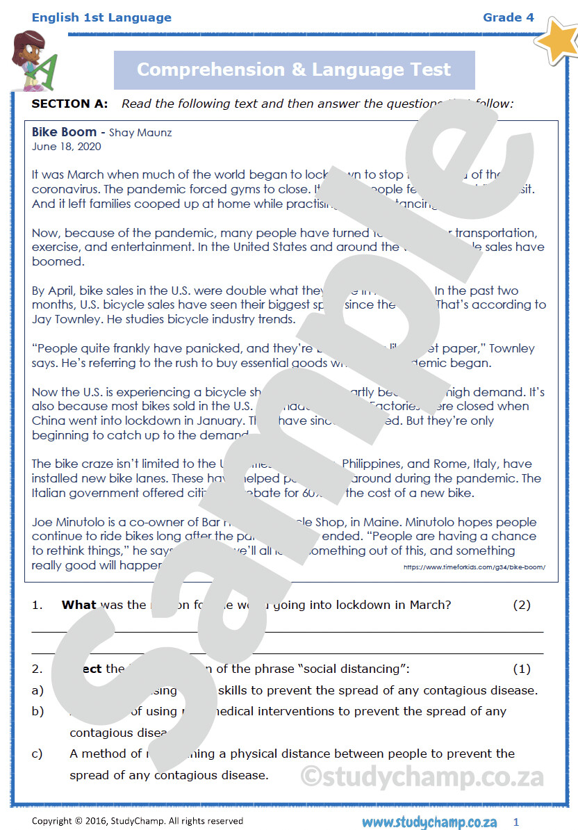 Grade 4 English Comprehension: Bike Boom