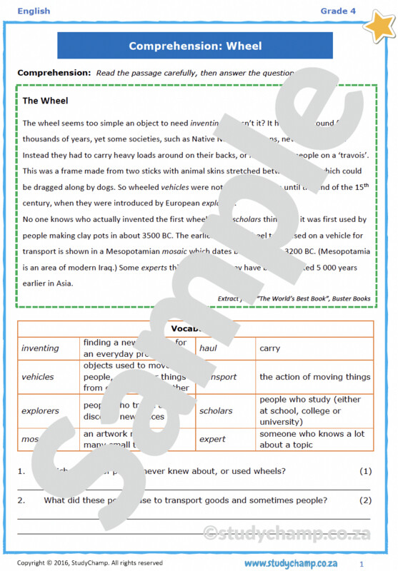Grade 4 English Comprehension: The Wheel