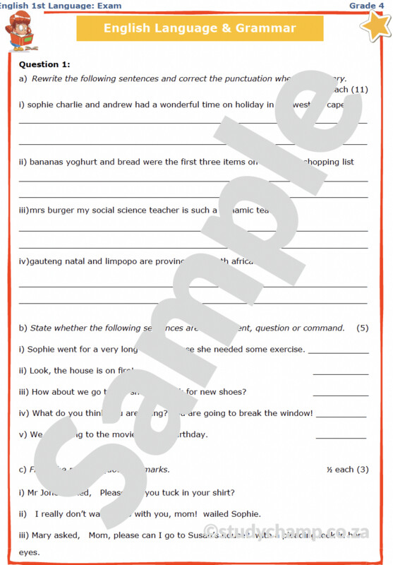 Grade 4 English Year-end Exam workbook: Practice paper