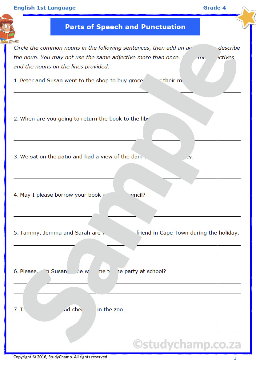 Grade 4 English Parts Of Speech And Punctuation