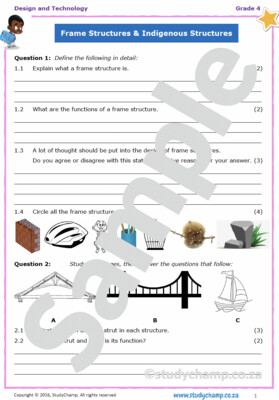 Grade 4 Technology Test: Frame Structures and Indigenous Structures