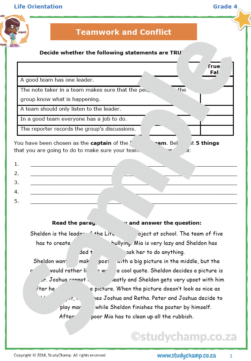 Grade 4 Life Orientation Worksheet: Teamwork and Conflict