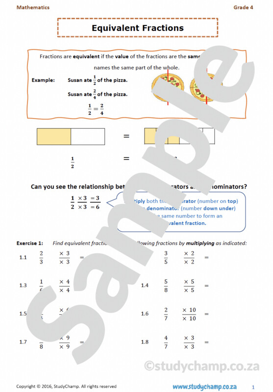 Grade 5 Mathematics Worksheet: Equivalent Fractions