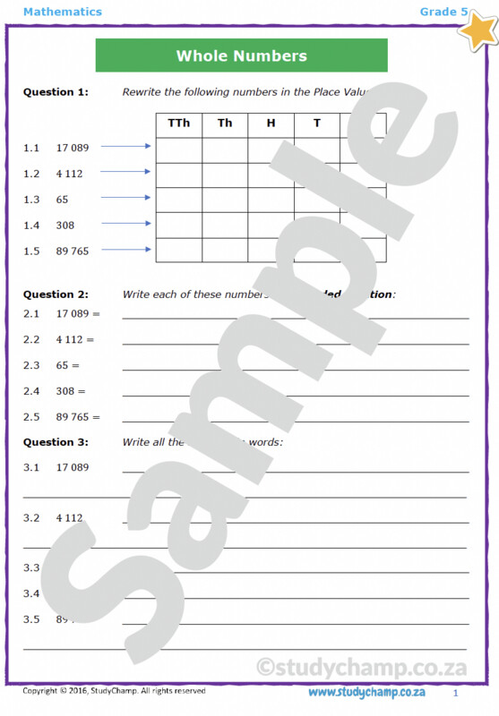 Grade 5 Mathematics Workbook: Whole Numbers