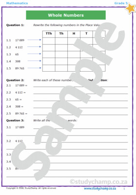 Grade 5 Mathematics Workbook: Whole Numbers