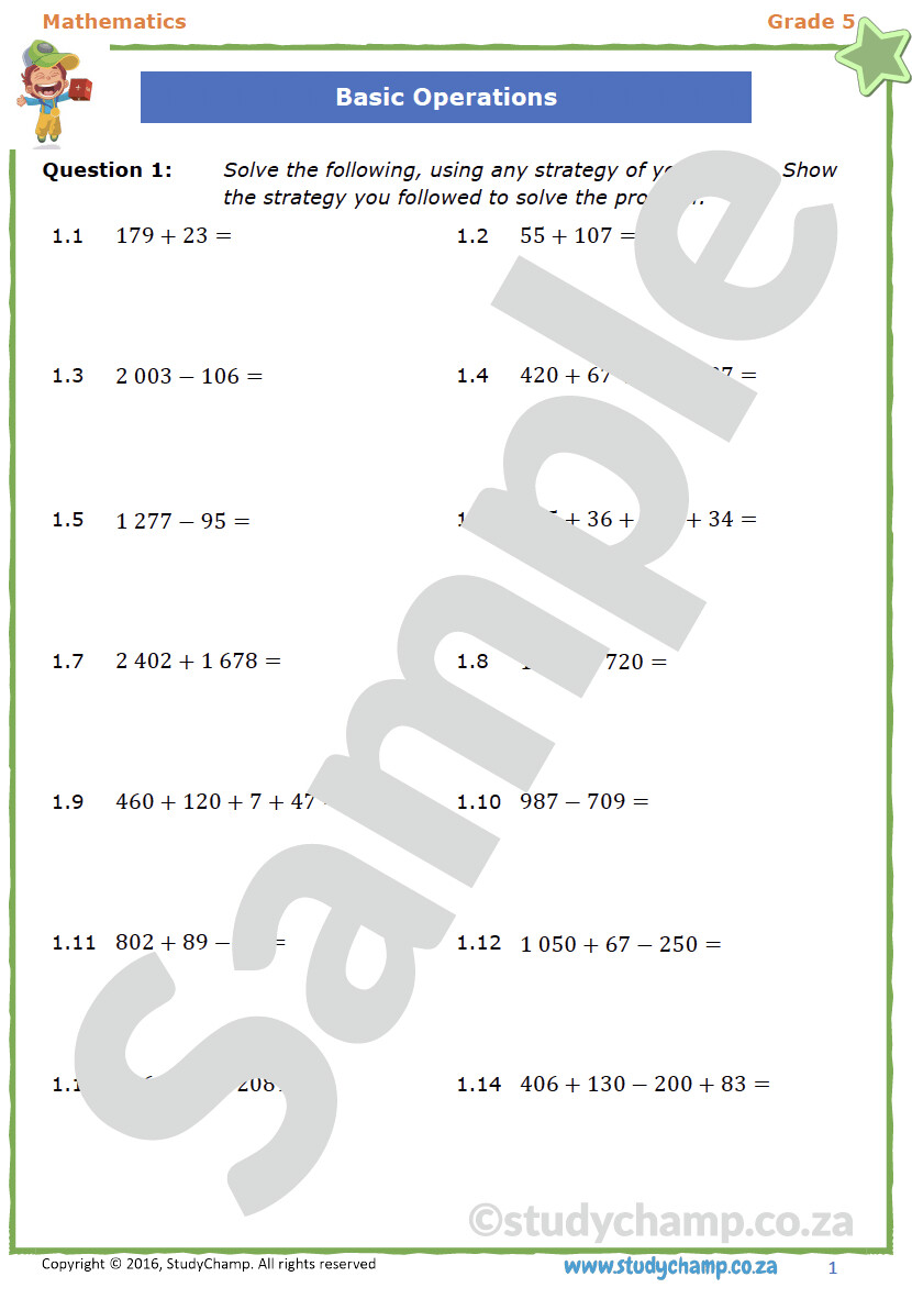 Grade 5 Mathematics Workbook: Operations - Basic