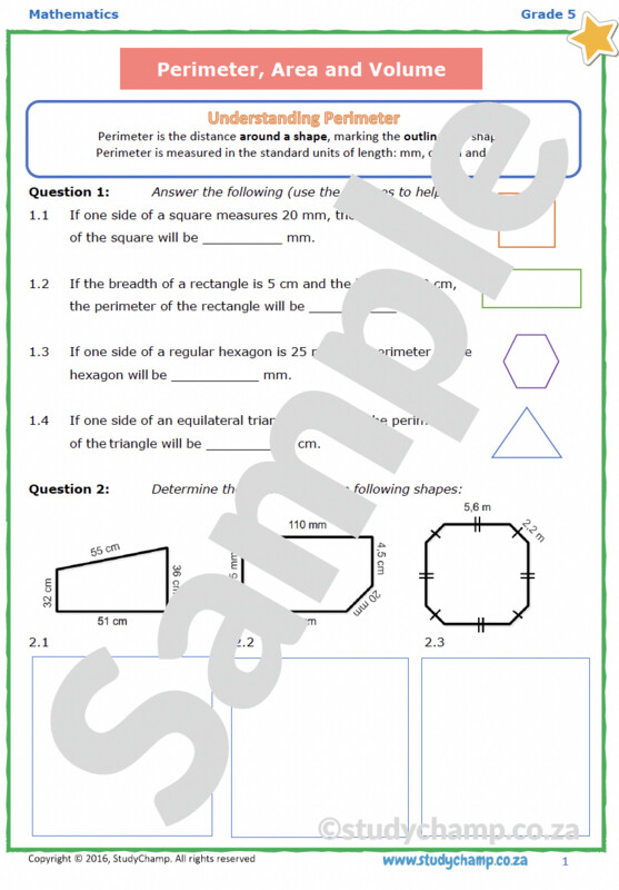 Grade 5 Mathematics Workbook: Perimeter, Area and Volume