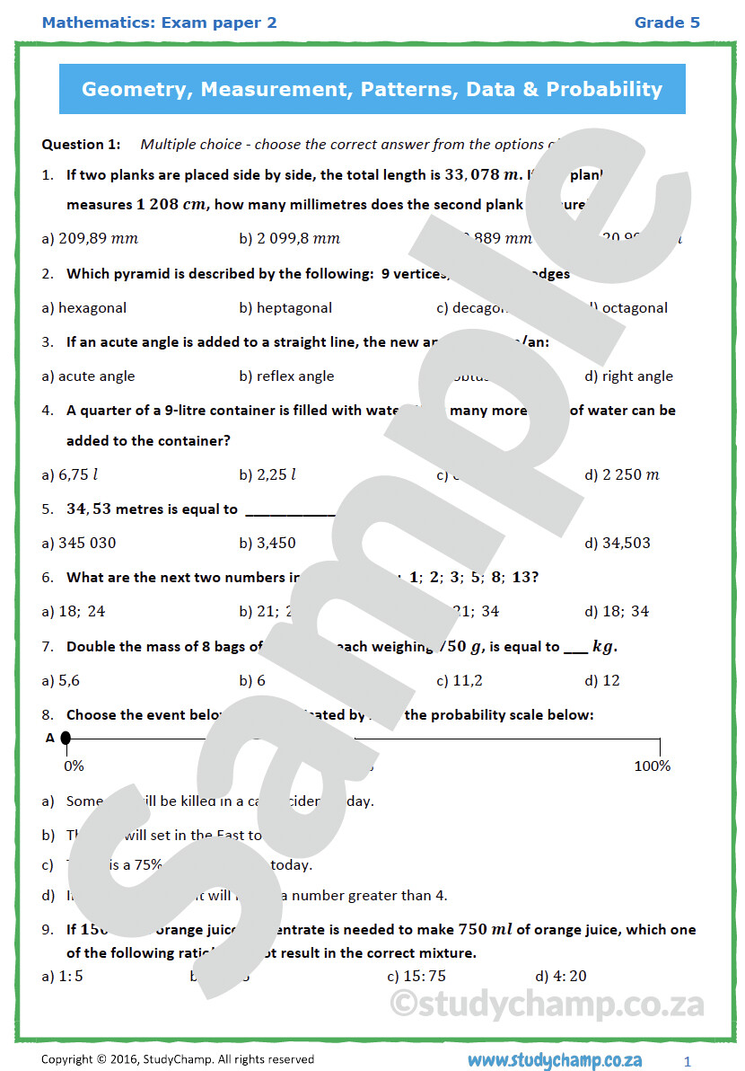 Grade 5 Mathematics Year-End Exam: Paper 2