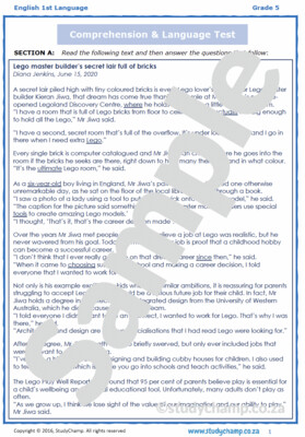 Grade 5 English Comprehension: LEGO