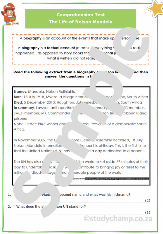 Grade 5 English Comprehension: Nelson Mandela