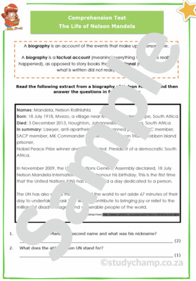 Grade 5 English Comprehension: Nelson Mandela
