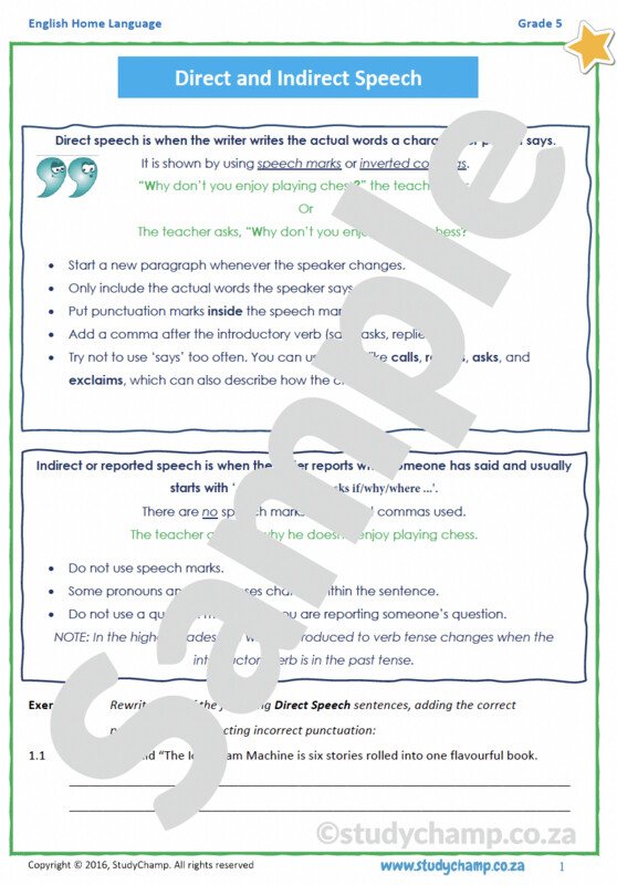 Grade 5 English Worksheet: Direct and Indirect Speech