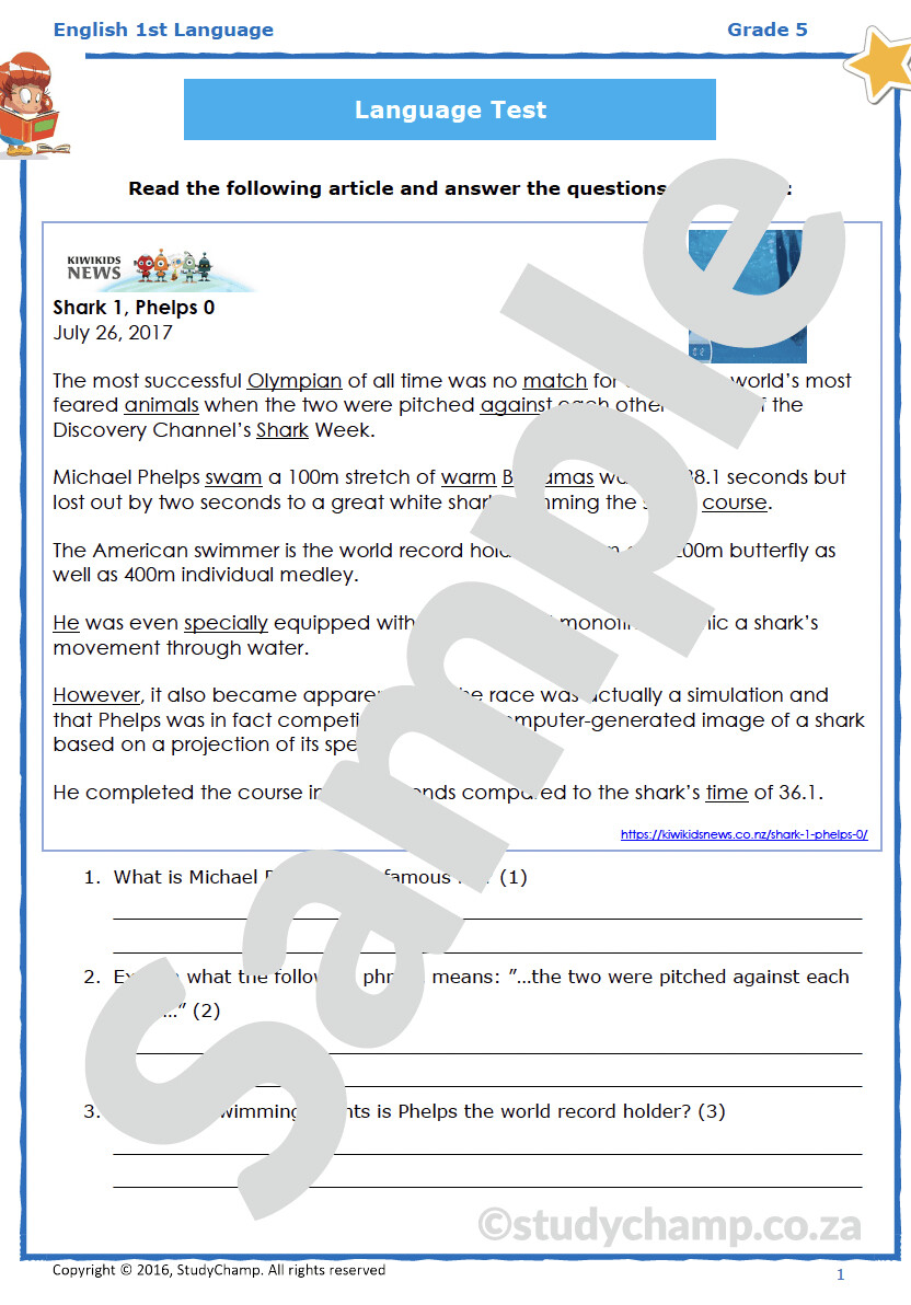 Grade 5 English Test: Comprehension and Language in Context 2