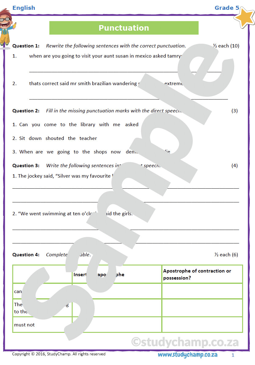 Grade 5 English Year-end Exam workbook: Language and Grammar