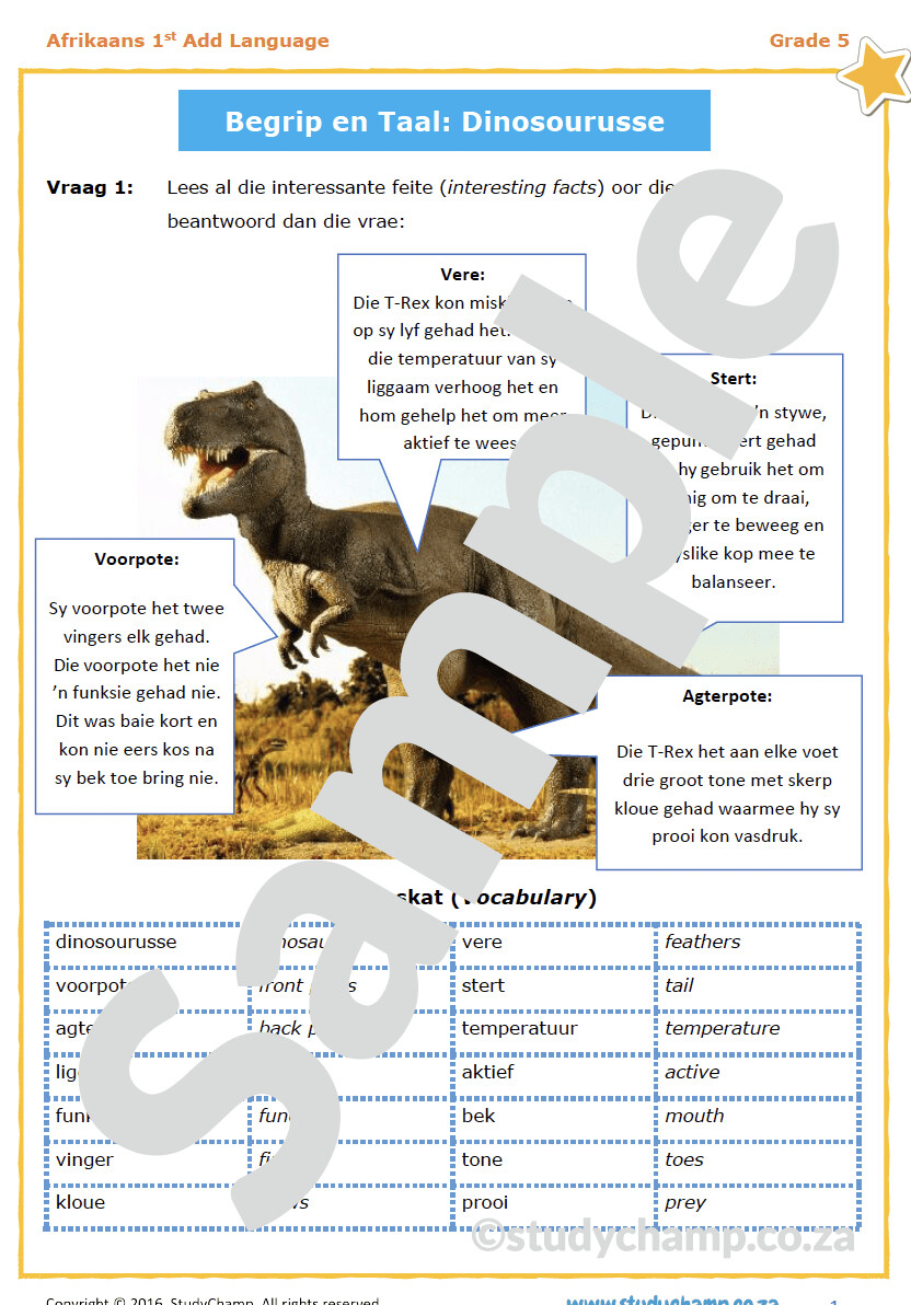Grade 5 Afrikaans Begrip: Dinosourusse
