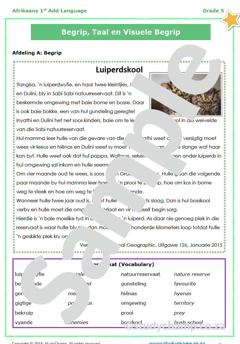 Grade 5 Afrikaans Begrip en Taalwerkboek: Diere