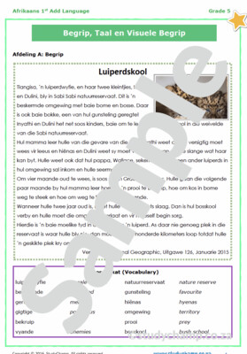 Grade 5 Afrikaans Begrip en Taalwerkboek: Diere