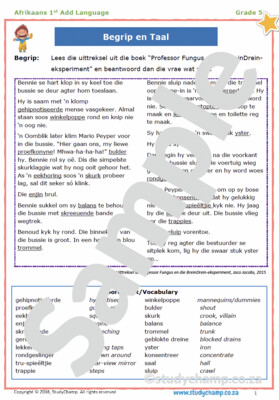 Grade 5 Afrikaans Begrip en Taalwerkboek: Professor Fungus