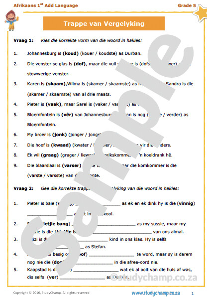 Grade 5 Afrikaans: Trappe van Vergelyking en Teenoorgesteldes