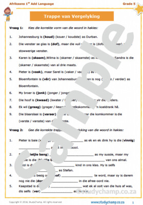 Grade 5 Afrikaans: Trappe van Vergelyking en Teenoorgesteldes