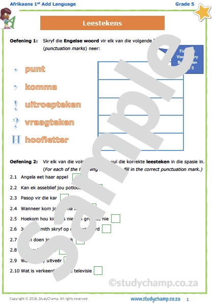 Grade 5 Afrikaans: Alfabet en Leestekens