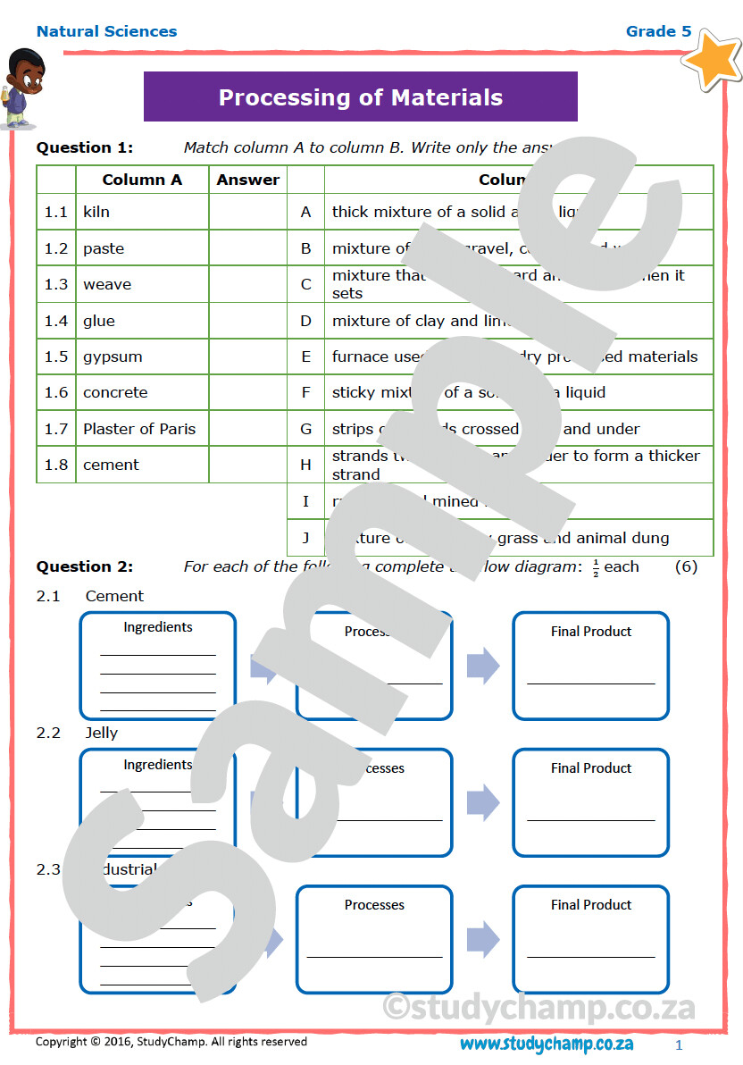 Grade 5 Technology Test Processing of Materials