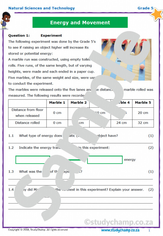 Grade 5 Technology Test: Energy and Movement