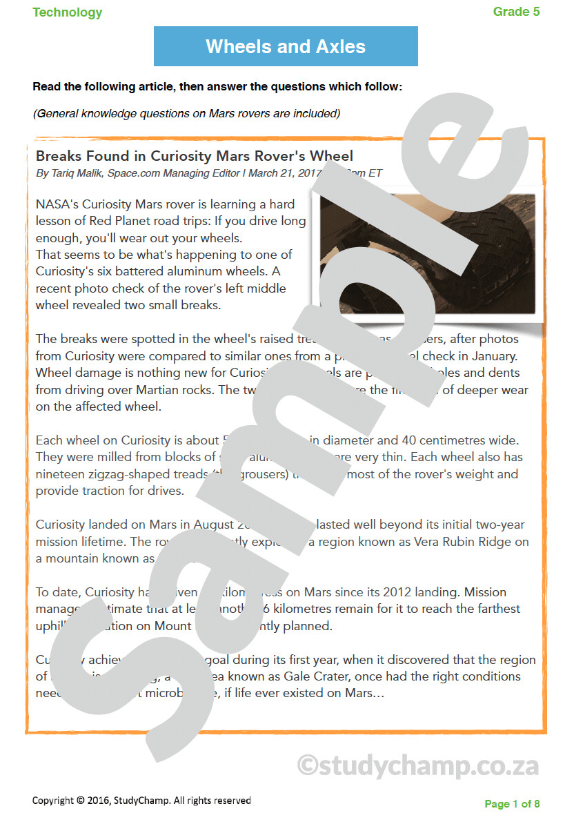 Grade 5 Technology Test: Wheels and Rovers