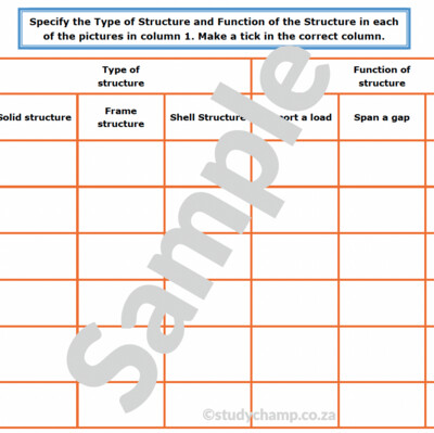 Grade 5 Technology Worksheet: Structures