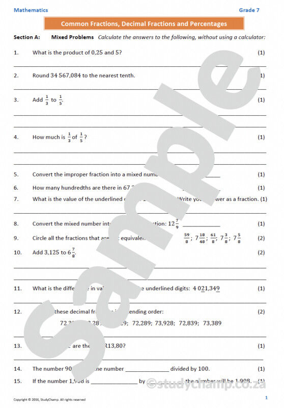 Grade 7 Mathematics Mid-year Exam Revision: Workbook 2