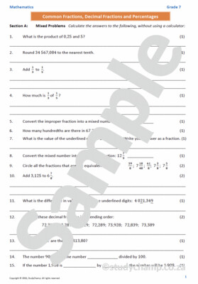 Grade 7 Mathematics Mid-year Exam Revision: Workbook 2