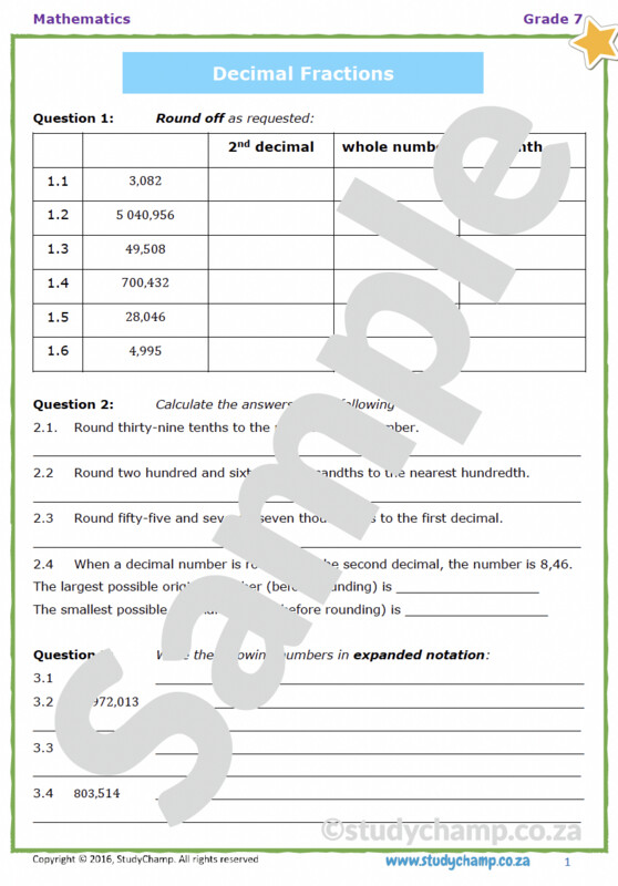 Grade 7 Mathematics Workbook: Decimal Fractions