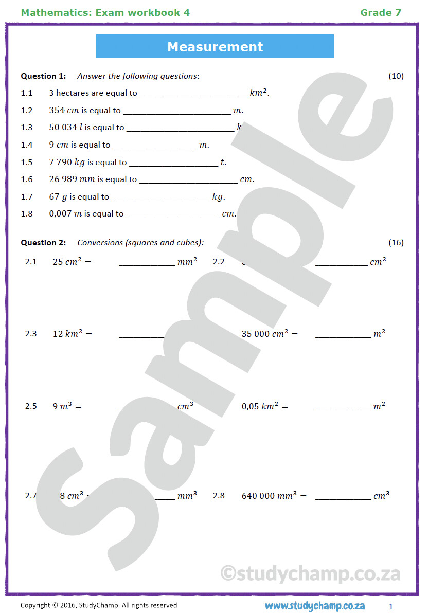 Grade 7 Mathematics Year-end Exam Revision: Workbook 4