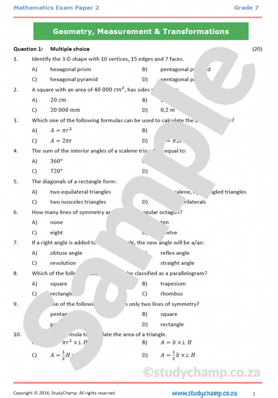 Grade 7 Mathematics Year-end Exam: Practice paper 2