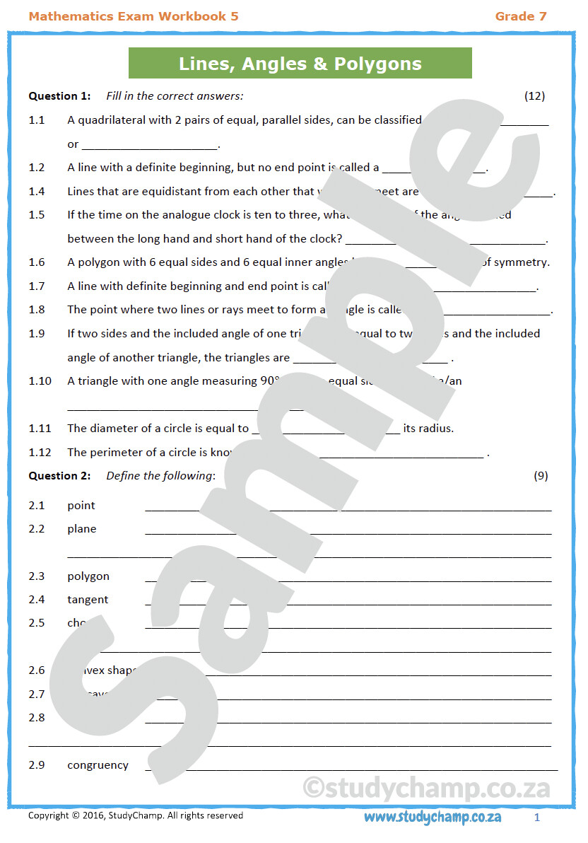 Grade 7 Mathematics Year-end Exam Revision: Workbook 5