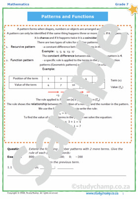 Grade 7 Mathematics Workbook: Number patterns