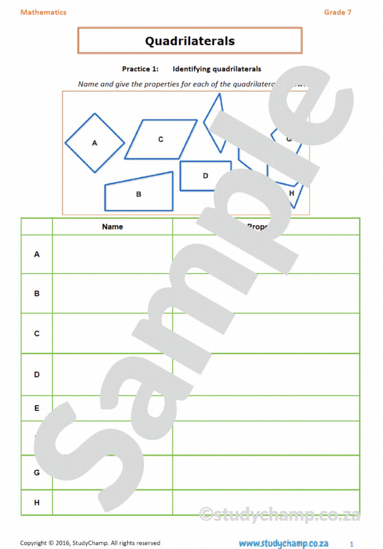 Grade 7 Mathematics Worksheet: Geometry - Quadrilaterals
