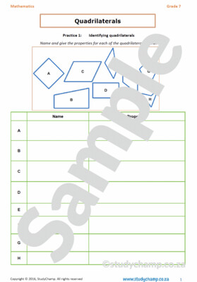 Grade 7 Mathematics Worksheet: Geometry - Quadrilaterals