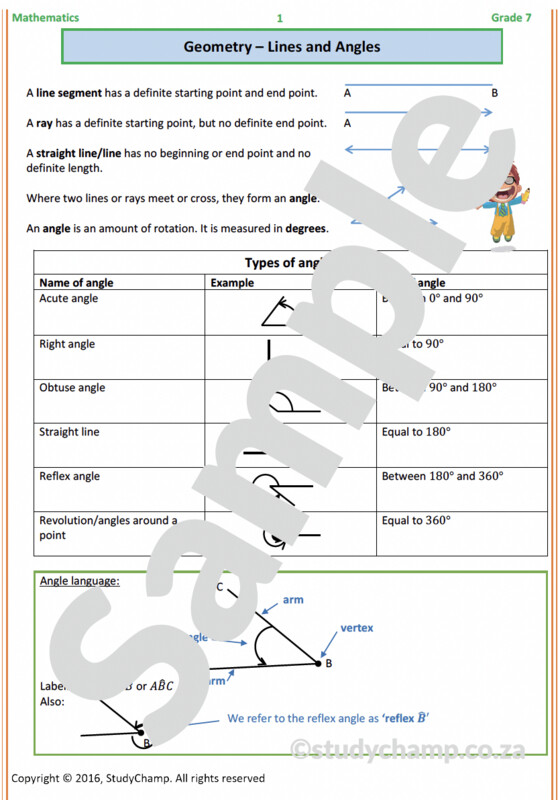Grade 7 Mathematics Workbook: Geometry - Lines and Angles