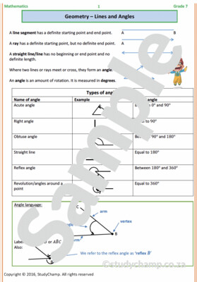 Grade 7 Mathematics Workbook: Geometry - Lines and Angles