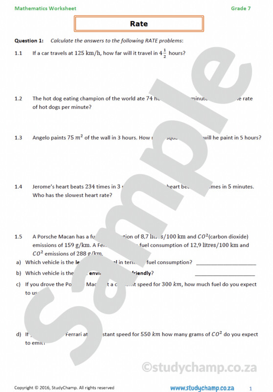 Grade 7 Mathematics Worksheet: Rate, Ratio, Simple Interest, Profit and Loss